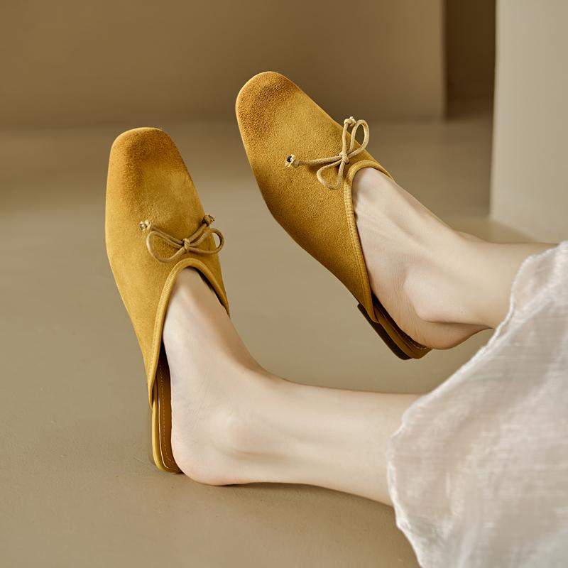 Fashion 2025 New Summer Women Mules Genuine Leather Women Shoes Square Toe Chunky Heel Shoes Cover Toe Slingback Sandals Slippers