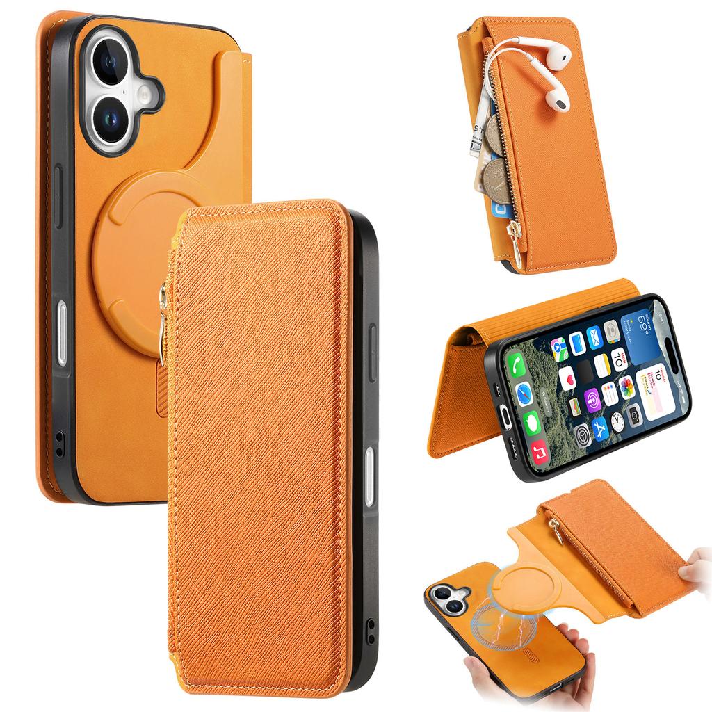 For iPhone 16 Case Cross Texture Leather Detachable Magnetic Phone Cover