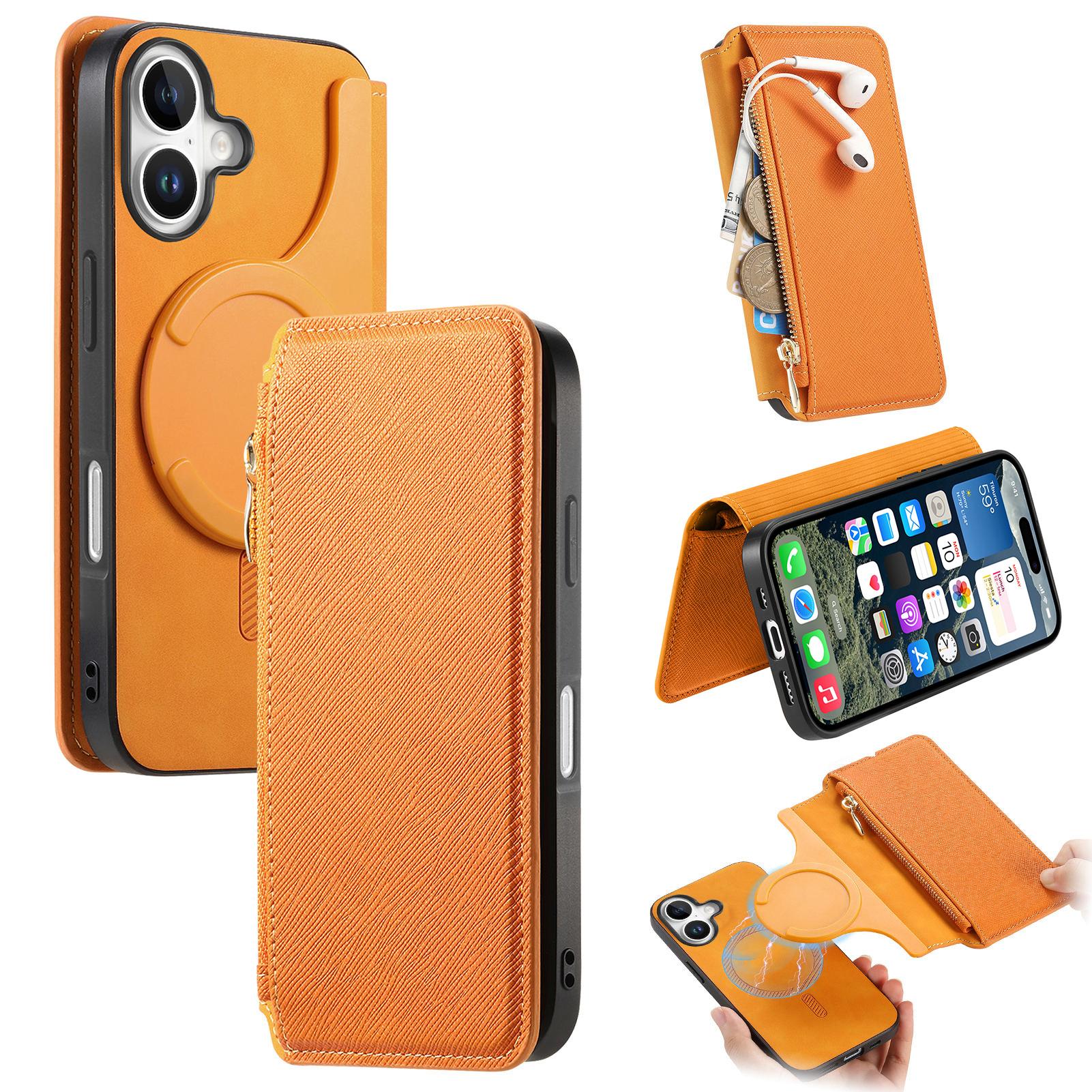 For iPhone 16 Case Cross Texture Leather Detachable Magnetic Phone Cover E