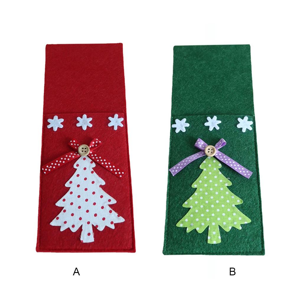 4 Pieces/Set Christmas Tree Dinnerware Holder Bag Cutlery Storage Pouch Decoration Organizer Fork Spoon Festival Party