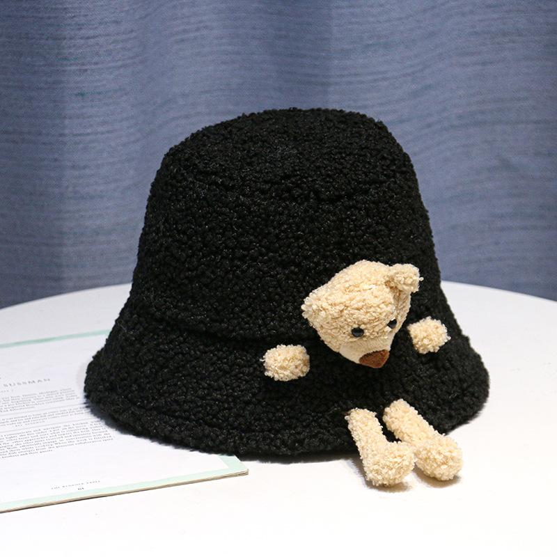 

Шапка-панама из овечьей шерсти Медвежонок Осень-Зима Новая шапка Женская Корейская версия Универсальная Милая Плюшевая Студенческая Теплая Шапка-панама Модная M（56-58cm）