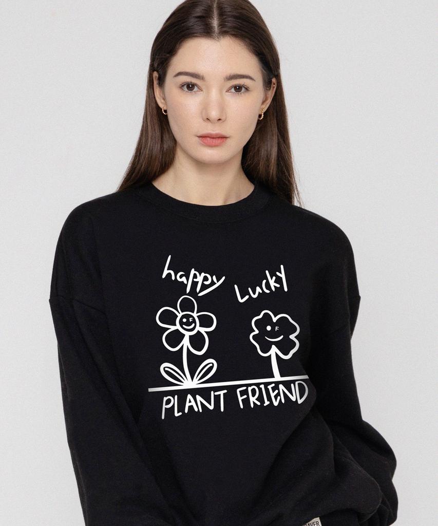GRAVER [Unisex] Drawing Happy Lucky Smile Sweatshirt_Black