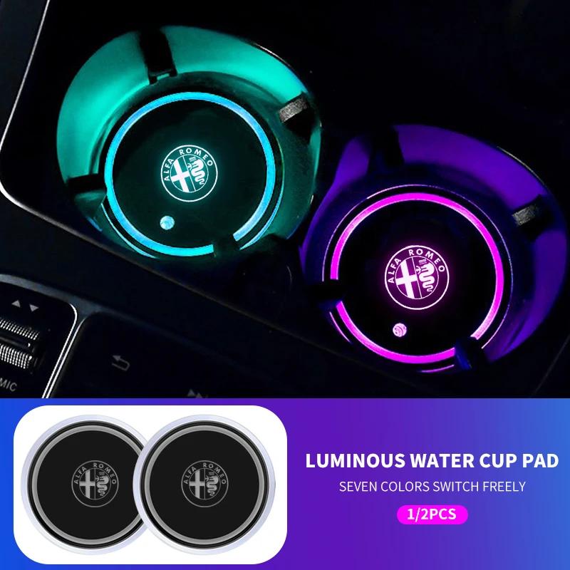 Car Coasters with 7 Colors Changing Light For Alfa Romeo 159 147 156 166 Giulietta Giulia Mito Stelvio Brera Spider Accessories