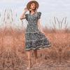 Summer retro ethnic style slim-fitting fungus edge floral dress