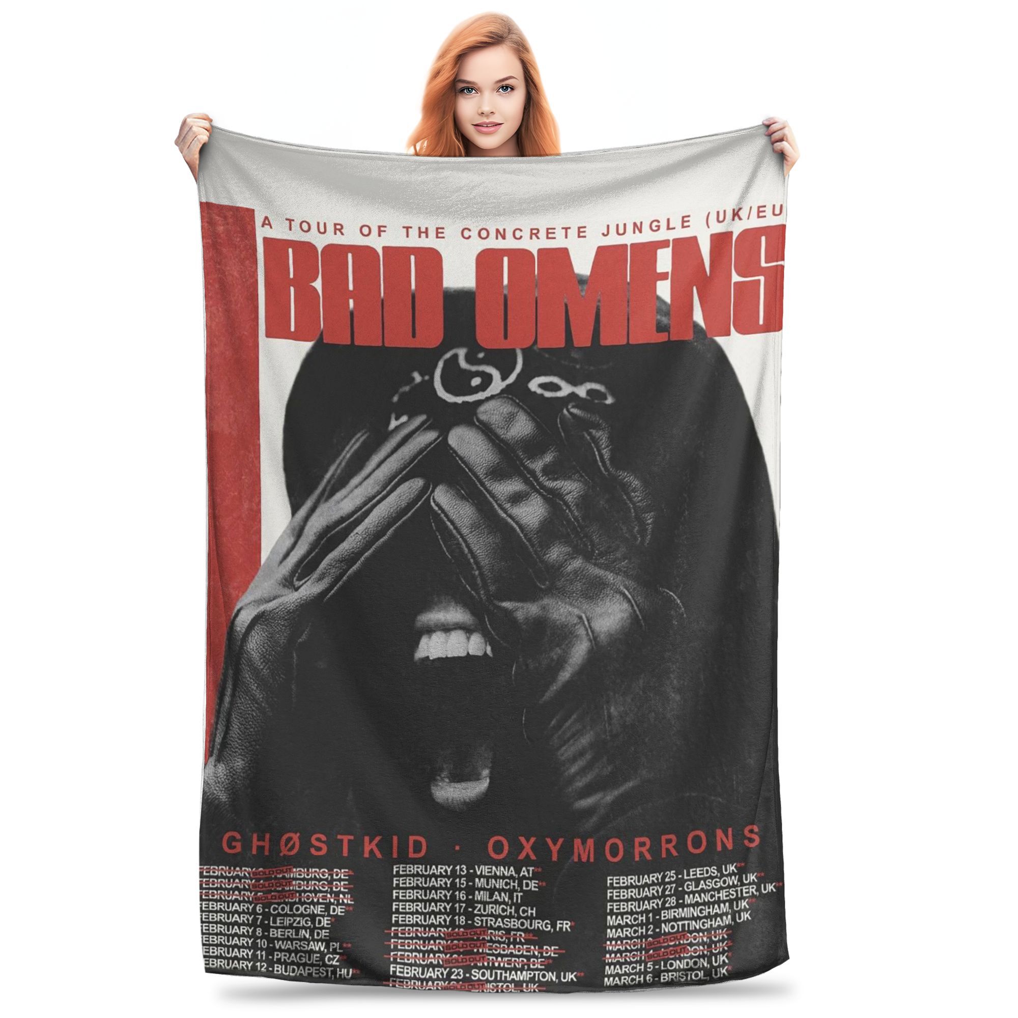 Pandara Jewelry Unisex Flannel Throw Blanket Bad Omens Noah Flannel Rock Music Warm Plush Blankets Soft Bedspread For Bed Living Room Home Picnic Couch