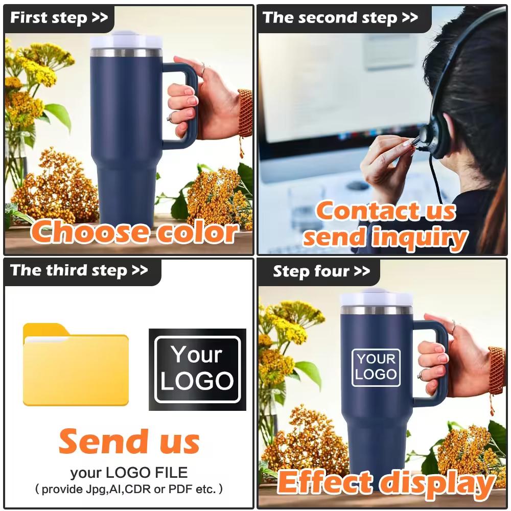 Custom 40oz Tumbler with Handle Double Wall Stainless Steel TUMBLER with Straw Coffee Mug with Lid Stanlyyem Cup