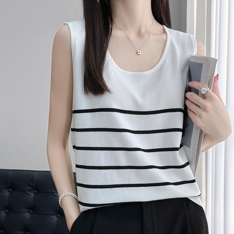 Mulheres Regata Listrada MODERNO NOVA SAGA Verão Camiseta Sem Mangas Top de Malha Casual Colete Feminino Gola O