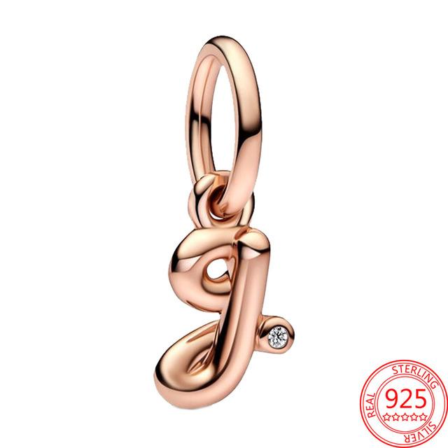 Argint Sterling S925 Charm Pandantiv Alfabet Script Litere A-Z Potrivit Brățară Originală Colier DIY Bijuterii