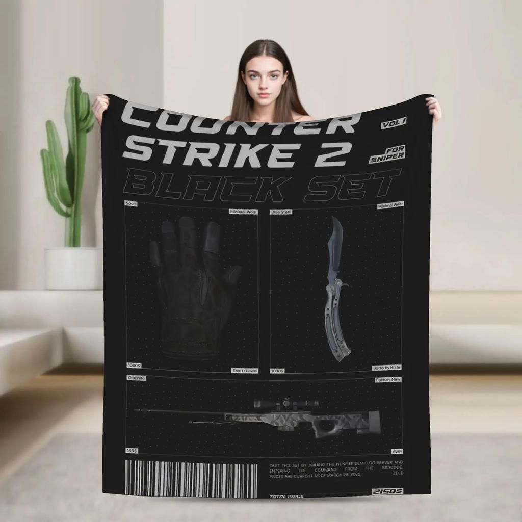 Counter Strike CSGO Knitted Blanket  Shooting Game Art Flannel Throw for Bed Travel Decoration Soft MultiFunction Blanket