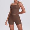 Grinding Solid Color Tight I-shaped Beautiful Back Pocket Shorts Sports Suit Running Fitness Yoga Suit Two-piece Set