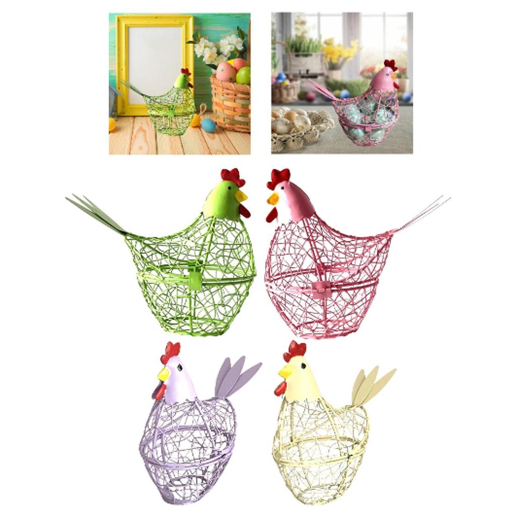 Chicken Wire Egg Basket Fruits Vegetables Rack Small Living Room Decor Decorative Egg Holder Chicken Shape Design Ornament
