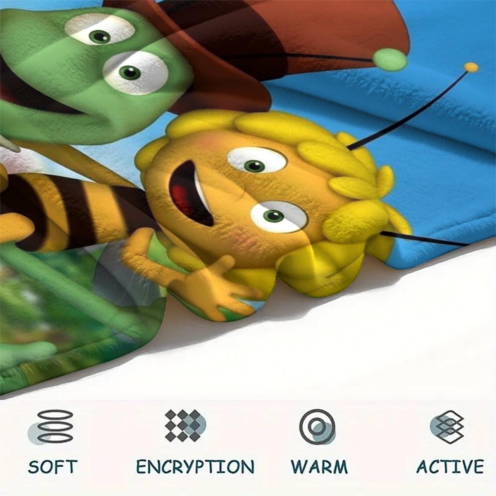 1PC Custom Name Maya the Bee Patterned Flannel Blanket Suitable For All Seasons for Home Decor Warmth and Comfort Gifts Holiday Present
