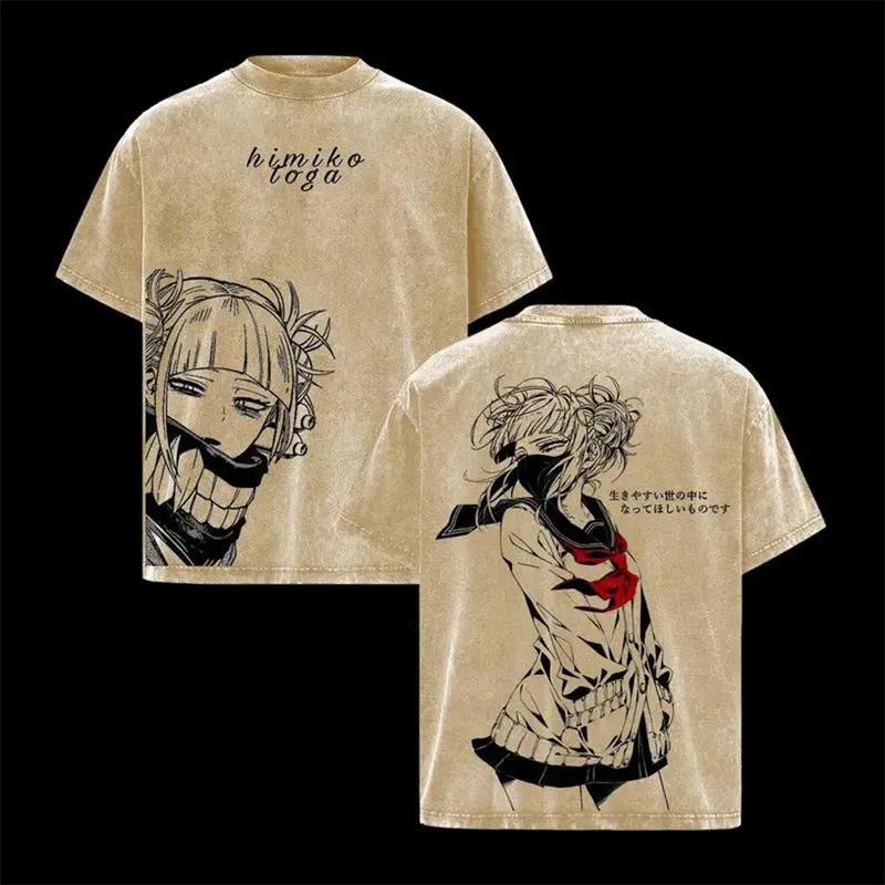 My Hero Academia Toga Himiko Tshirts Vintage Washed T Shirts Men Women Hip Hop Tees Tops Cotton T-shirts Short Sleeve Clothing
