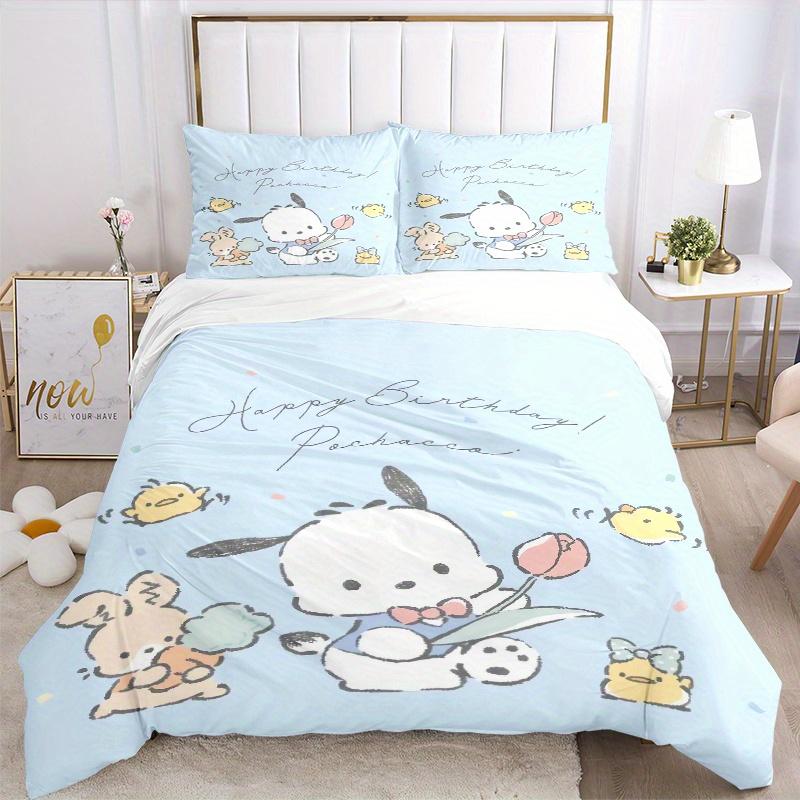 3pcs Happy Birthday Pochacco Bedding Set, Including 1 Quilt Cover and 2 Pillow Shams, Without Filling, Soft and Comfortable Home Bedroom Fab