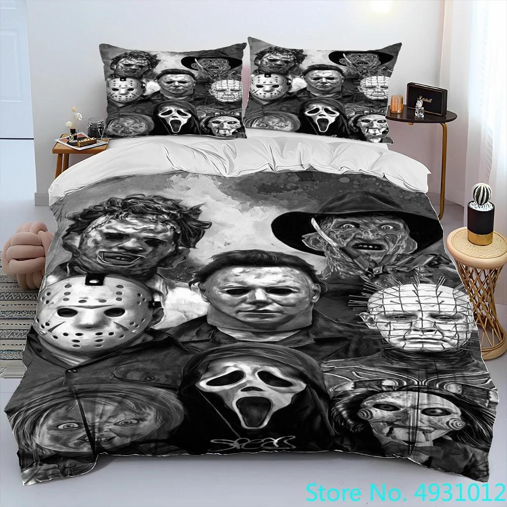 Horror Movie Character Chucky Saw Comforter Bedding Set,Duvet Cover Bed Set Quilt Cover Pillowcase,King Queen Size Bedding Set