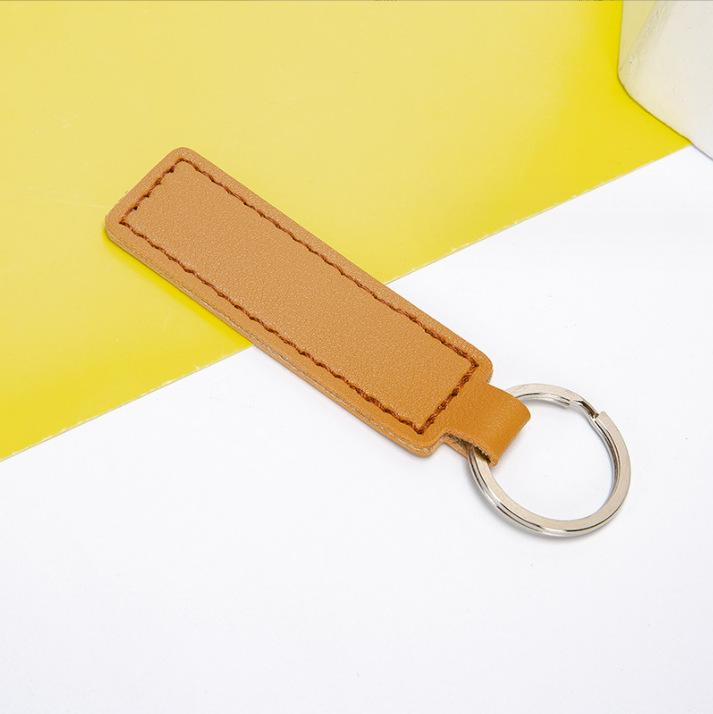 Cross PU Leather Keychain with Double-Sided Stitching: Customizable Logo Leather Pendant for Men and Women Car Keyring