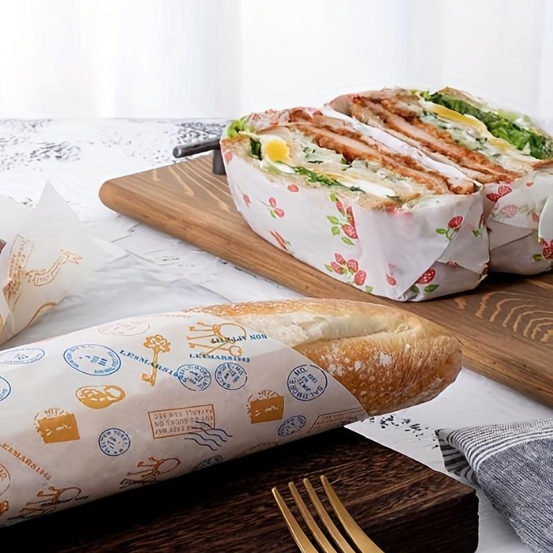 50 ks Olejivzdorný balicí papír na chléb, sendvič, burger, hranolky, potravinářský voskový papír, pečicí nástroje, kuchyňské pomůcky na párty, jako dárek