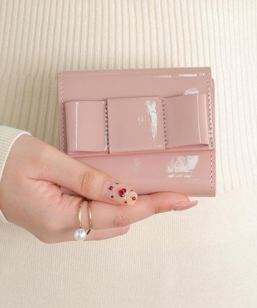 Altro Rose Pink Ribbon Tri-fold Wallet, Mini Wallet, Small Coin Purse, Card Slots, Bill Compartment, Box Coin Shape, Enamel, Elegant Design, 333229-16
