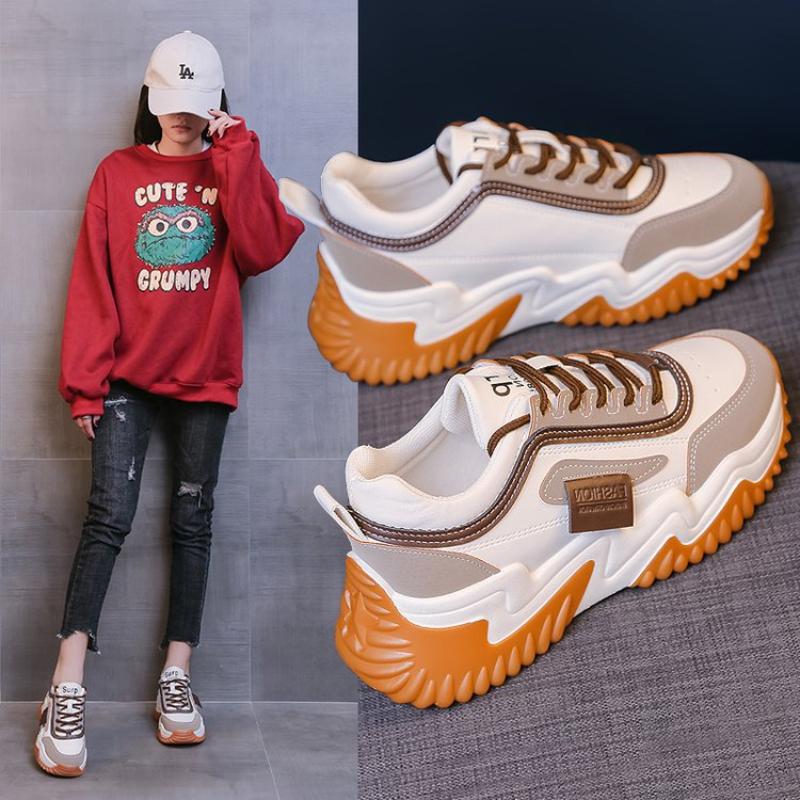 Damen Vulkanisierte Schuhe Atmungsaktive Plateau-Sneaker Herbst Neu Bequeme Freizeitschuhe Klobige Erhöhte Damen Laufschuhe