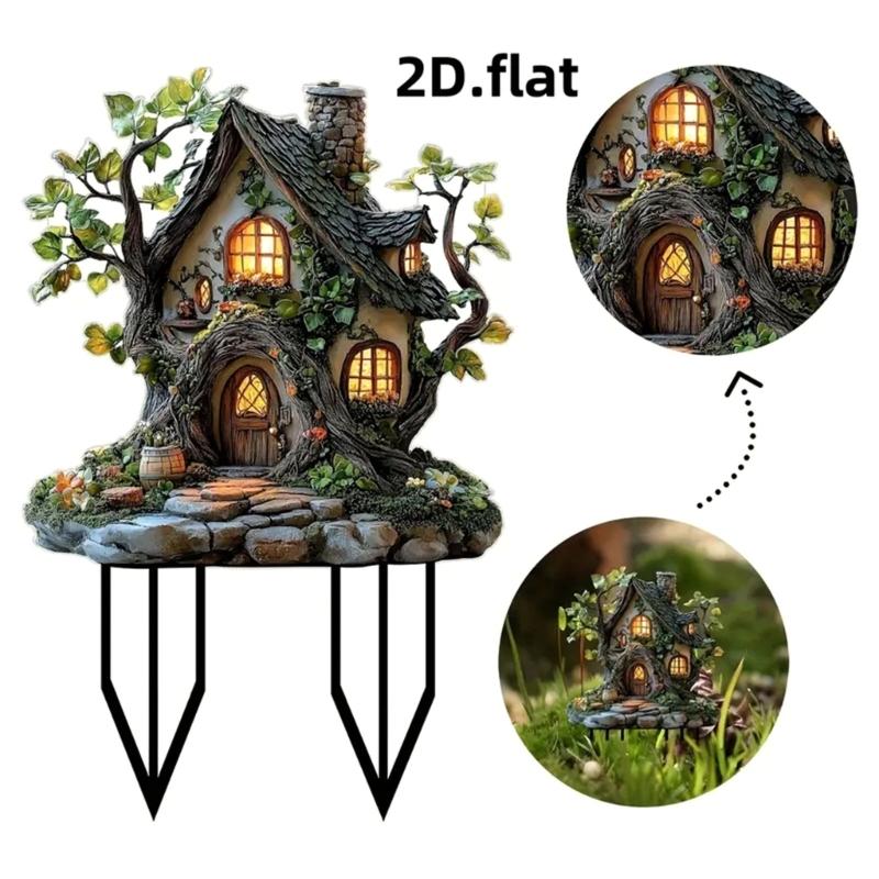 Resin Garden Stake Decorative Squirrels House Sign for Outdoor Yard Lawn Patios Landscape Decoration Waterproof Durable