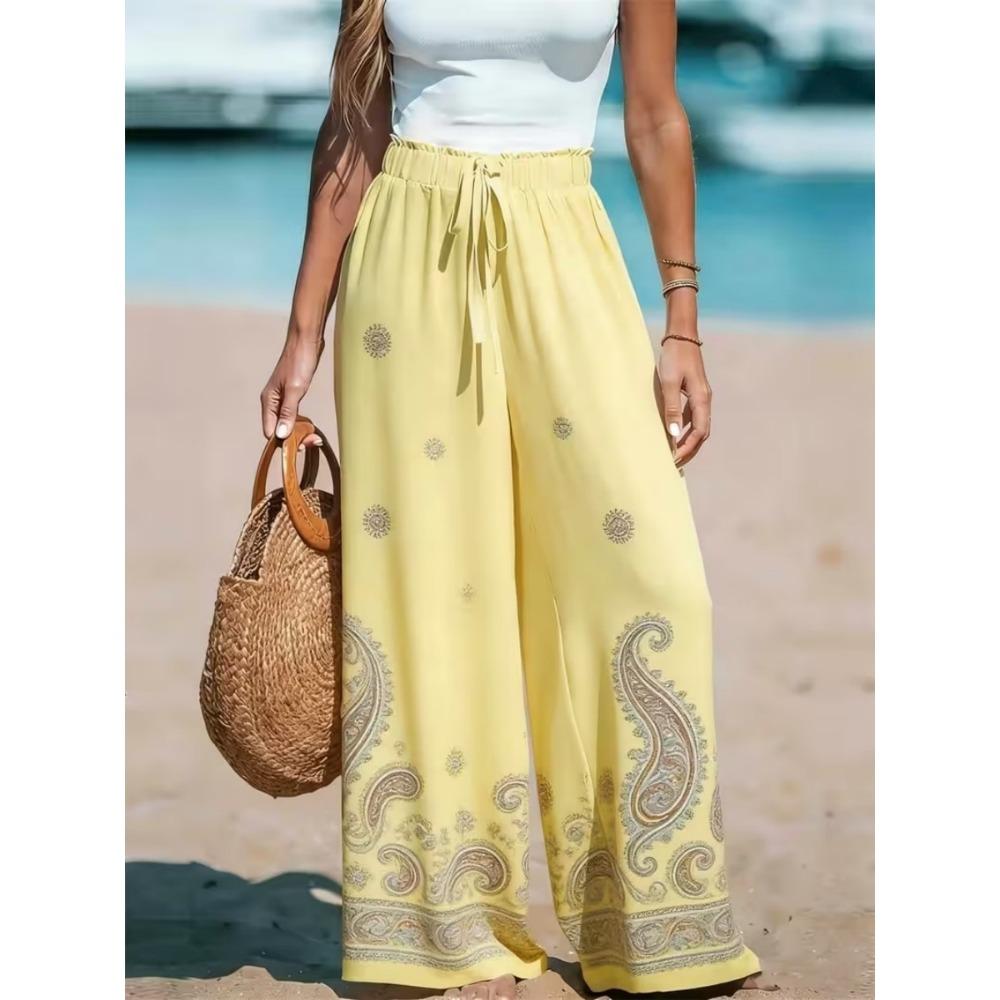 Women Loose Striped Drawstring Pants Wide Leg Trousers with Pockets Easy Summer Casual Home Wear