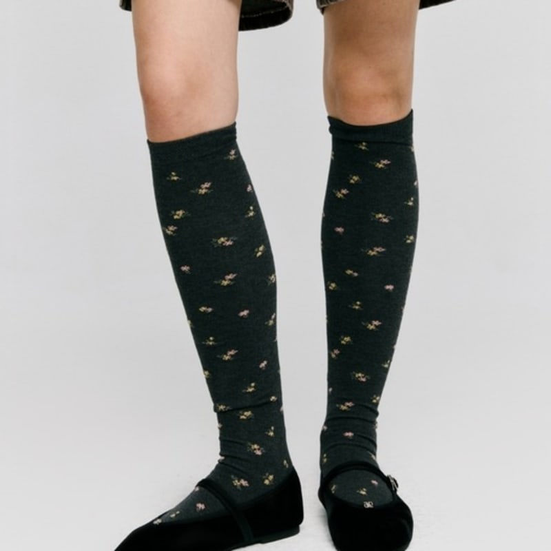 DEPOUND flower pattern knee socks - charcoal