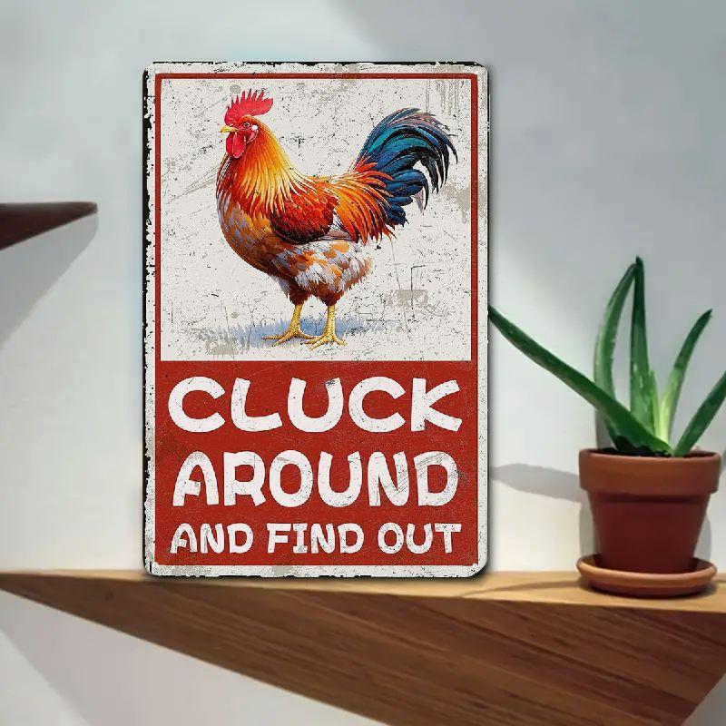 Cluck Around And Find Out Humorous Chicken Metal Tin Sign 12x8 Inch Farm Warning Poster Chicken Farm Tin Sign Home Kitchen Decor