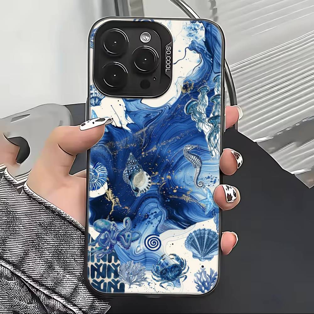 C-Cool Blue O-Ocean Retro Phone Case For iPhone 17,16,15,14,13,12,11 Plus,Pro Max,XS,Colorful Silver Phone case Funda Cover