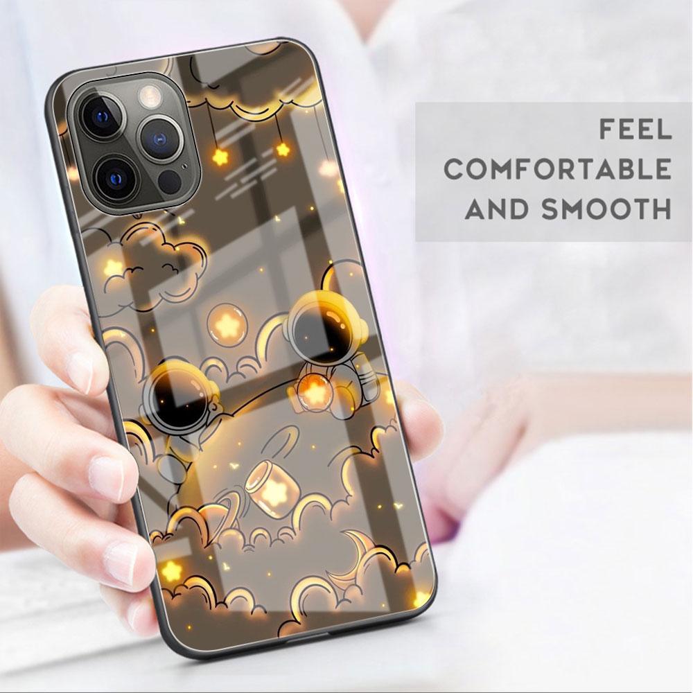 Glass Case For Apple iPhone 14 13 11 12 Pro 7 XR X XS Max 8 6 6s Plus SE 2022 13Pro Tempered Phone Tampa Astronaut Light