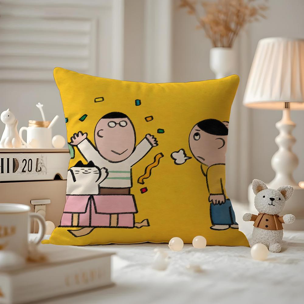 Cat Daily Life Illustrations Cushion Cover Pattern Printed Pillowcase For Living Room Sofa Cushion Cover & Bedroom Decor
