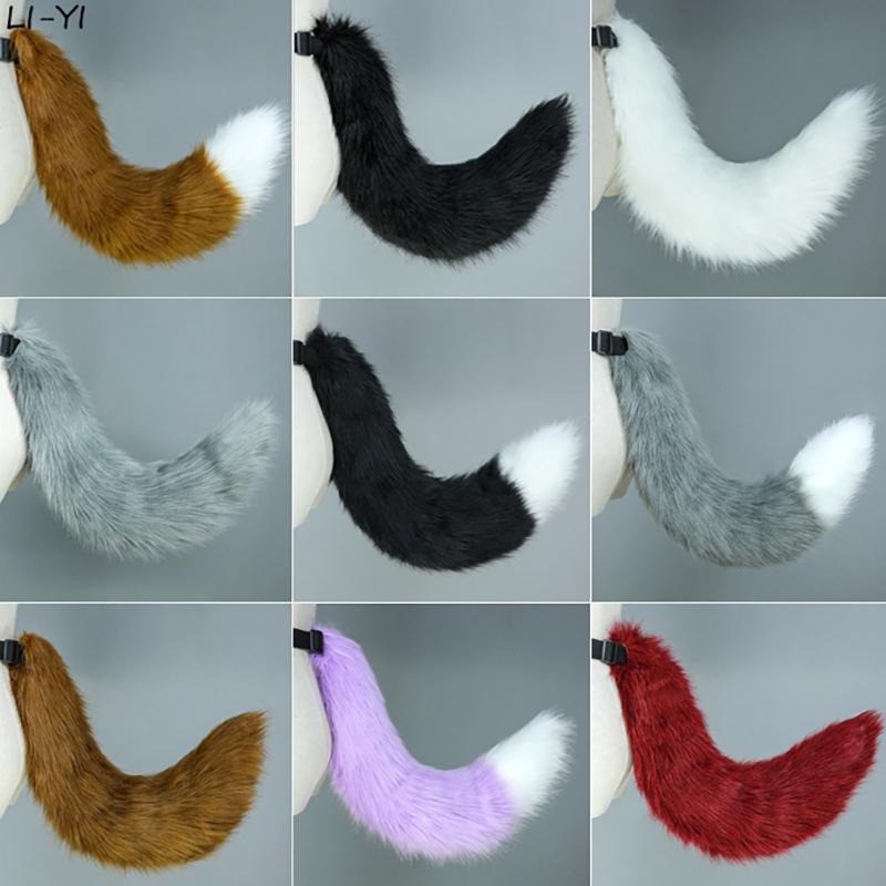 Yiran Sexy Lingerie Unisex 11 Colors Animal Tails Plush Cat Fox Dog Tail Anime Cosplay Costume Props Comic-Con Cos Party Furry Tail With Adjustable Belt Cm