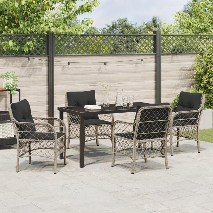 VidaXL Ensemble de repas de jardin 5 pièces avec coussins gris clair en poly rattan 3380241
