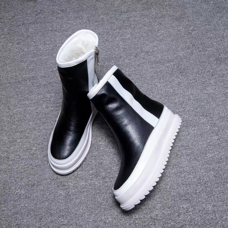 Fashion Snow Boots New Women's Winter Shoes Thick Sole Plaforms Ankle Botas Round Toe Thick Plush Warm Cotton Shoe Side Zip Silver Black