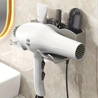 1pc No-Punch ABS Hair Dryer Holder - Easy Wall Mount, Space-Saving Bathroom Organizer, Safe & Stylish Design for Hassle-Free Grooming