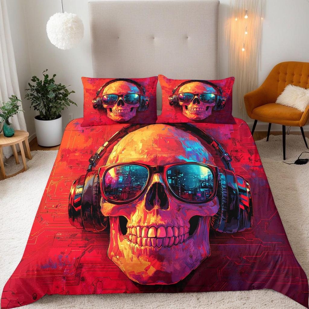 Flame Skull Down Comforter Set Bedding Set 3-piece Duvet Cover Set