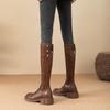 Fashion Middle Heel Leather Round Toe Long Boots for Women Autumn Winter Chic and Elegant Fashion 2025 Sale Knee High Shaft Shoes Woman
