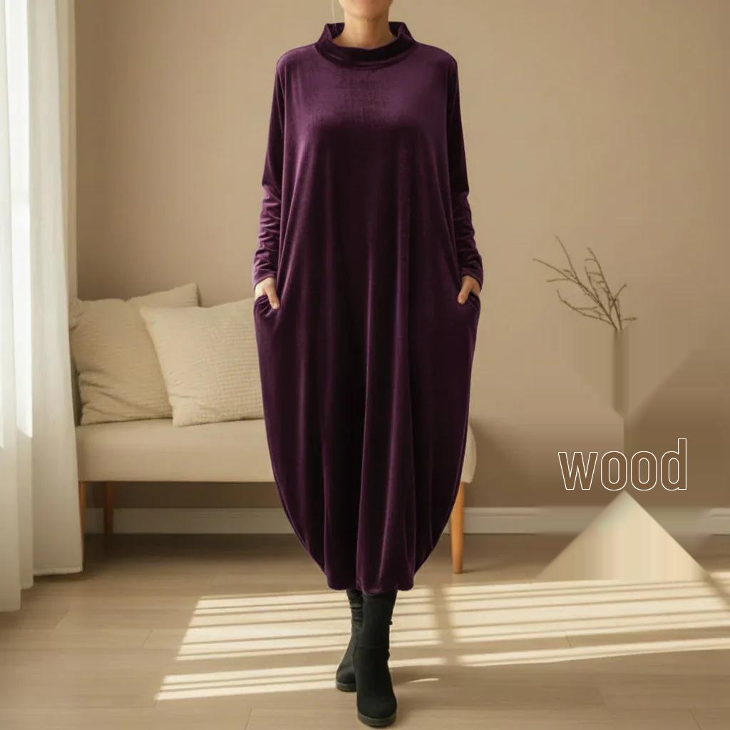 European American Korean Velvet Loose Round Neck Long Dress - Spring 2026 Collection Extra Large