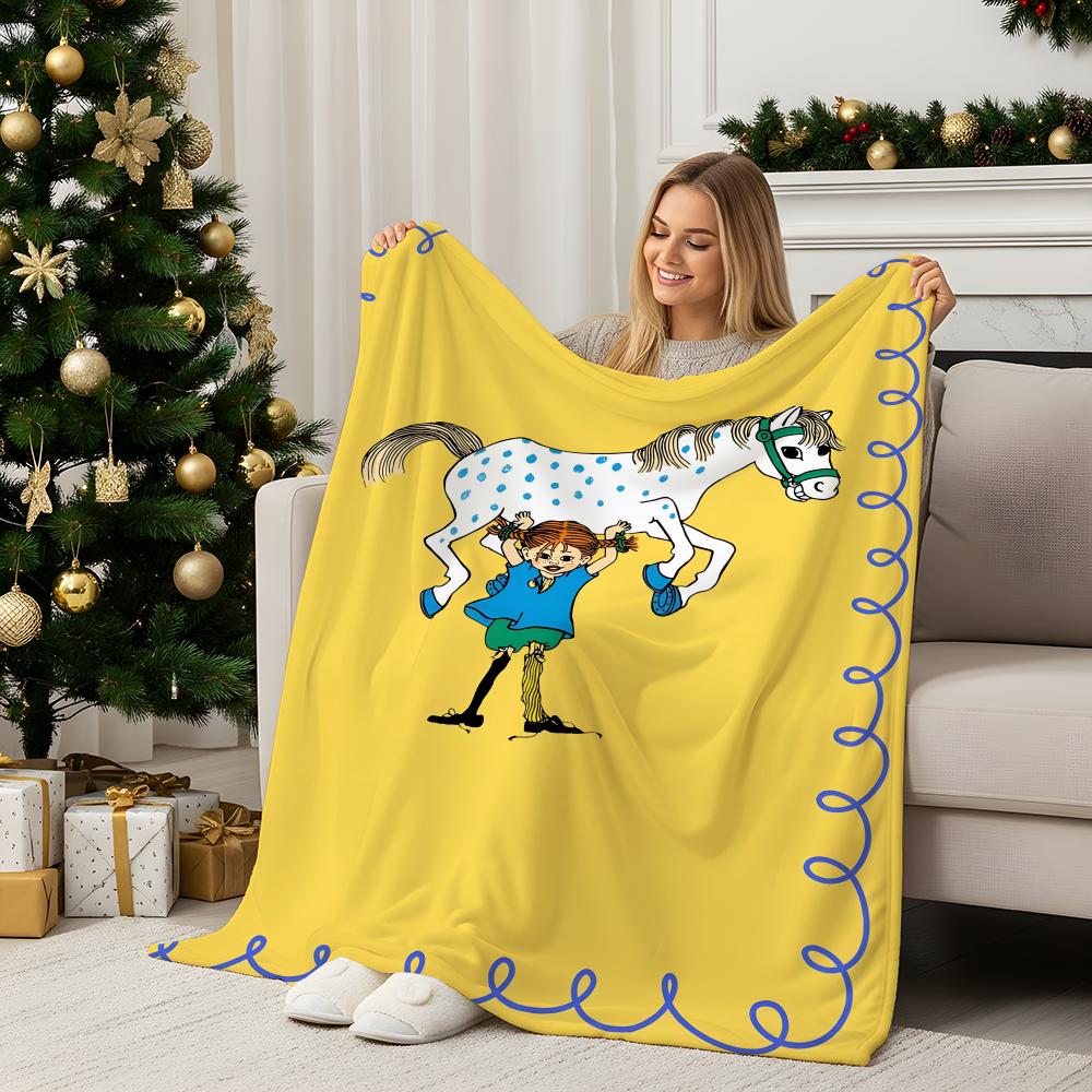 Coperta Plaid in Flanella Pippi Calzelunghe Cartone Animato Perfetta per Divano Ufficio Letto Viaggio Sonno Lettura Relax Campeggio uso quattro stagioni