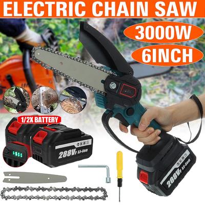 288VF 6 Inches Cordless Electric Saw Electric Chain Saw One-hand Wood Work Cutter Garden Tool with 2 Battery Rechargable