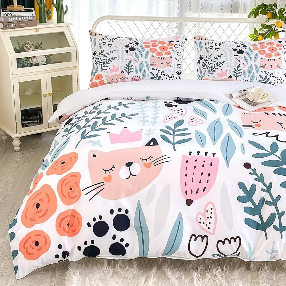 Cute Cat Bedding Set Cartoon Duvet Cover Set Queen King Size Quilt Cover Duvet Cover Sets With Pillowcase Birthday Gift For Kids
