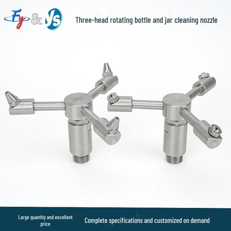 Three-Head Rotating Spray Nozzle for Fan-Shaped Bottle and Can Cleaning with Extension Rod for Food Can Rinsing and Car Wash.