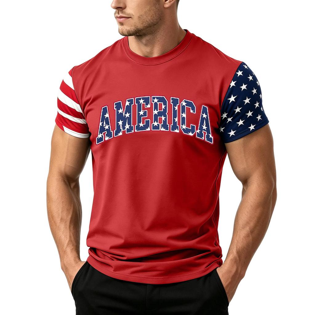 Men's Independence Day Flag Print Short Sleeve T-Shirt, Loose Casual Daily Summer Tops