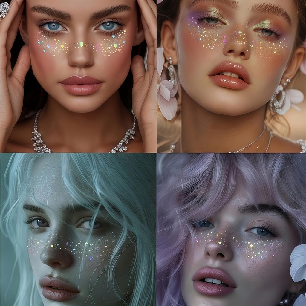5/10pcs Shiny Freckle Stickers, Rainbow Heart-shaped Star-pattern Temporary Stickers for Makeup Decoration