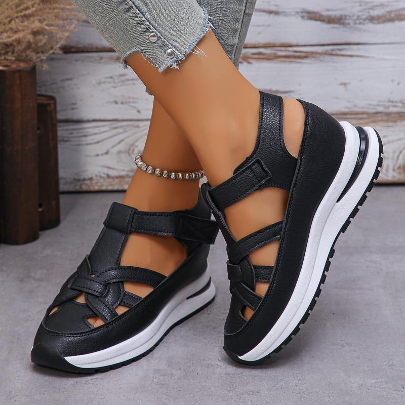 New Large Size Wedge Heel Sandals Women's Bag Head Hollowed Out Breathable Women's Large Size Muffin Thick Bottom Velcro Women