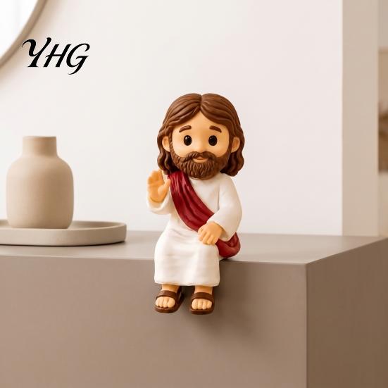 Stylish Tabletop Decorations Cute Praying Jesus Resin Figurine, Blessing Character Desktop Statue, Creative Statues for Entryway Religious Collectible