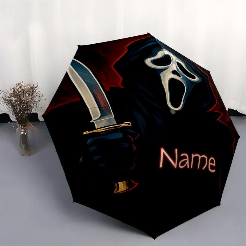1 Stück Schrei-Maske - Automatischer Regenschirm mit individuellem Namen - Kompaktes 8-Rippen-Design, Langlebiger Kunststoff & Eisen, Täglicher Gebrauch S0106006