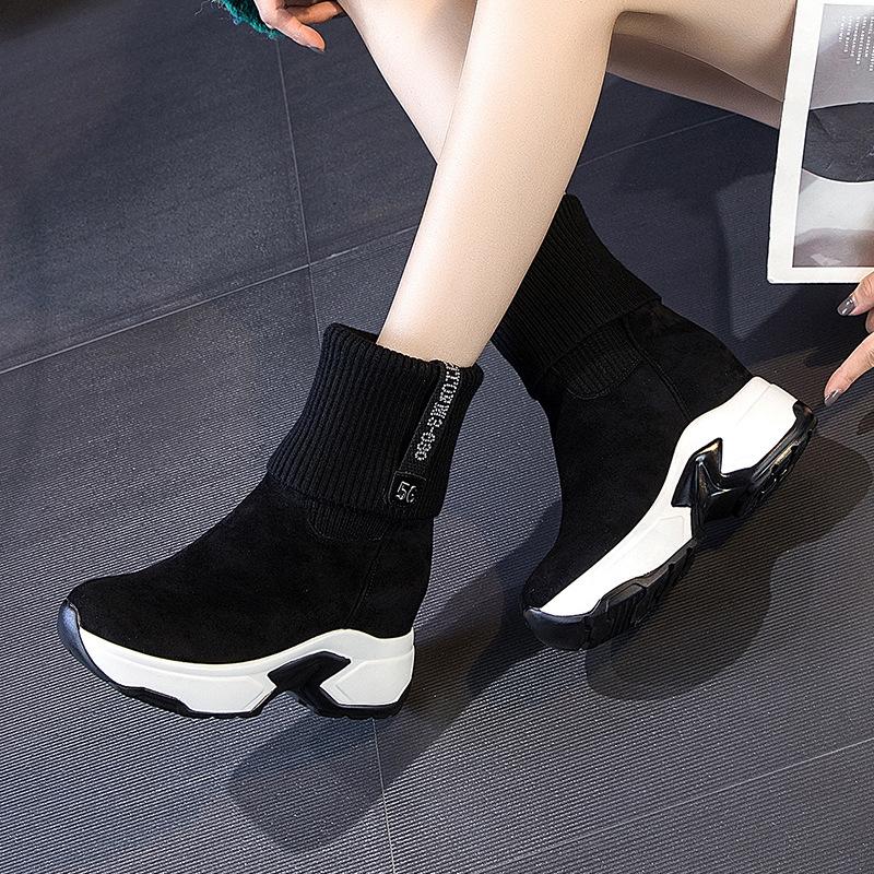 Martin boots women's autumn and winter new thick-soled inner height increase women's shoes versatile casual elastic socks boots