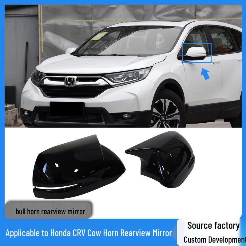 Honda CRV Bull Horn Rearview Mirror Cover, Fits 2012-2021, Decorative Accessory Glossy Black