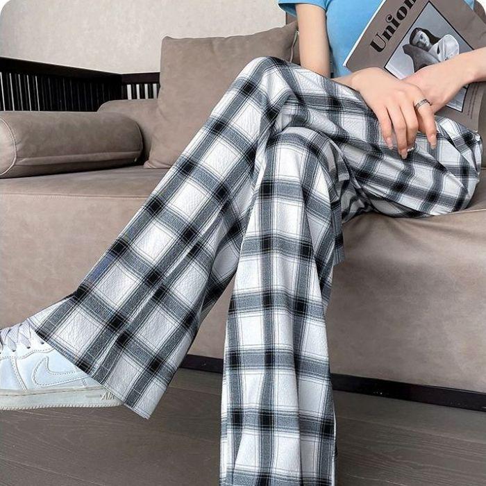 Damen Übergröße Karierte Eisseide Weitbeinige Hose - Schlankmachend, Leicht, Sommer 2025 Freizeit-Hose