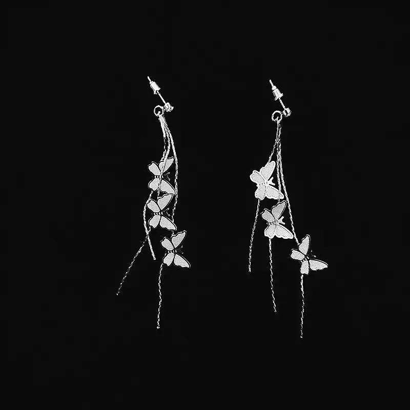 

Очаровательные корейские висячие серьги с длинной кисточкой и бабочкой, темпераментные висячие серьги-капли в виде бабочки для женщин, золотые ювелирные изделия, подарки серебряный